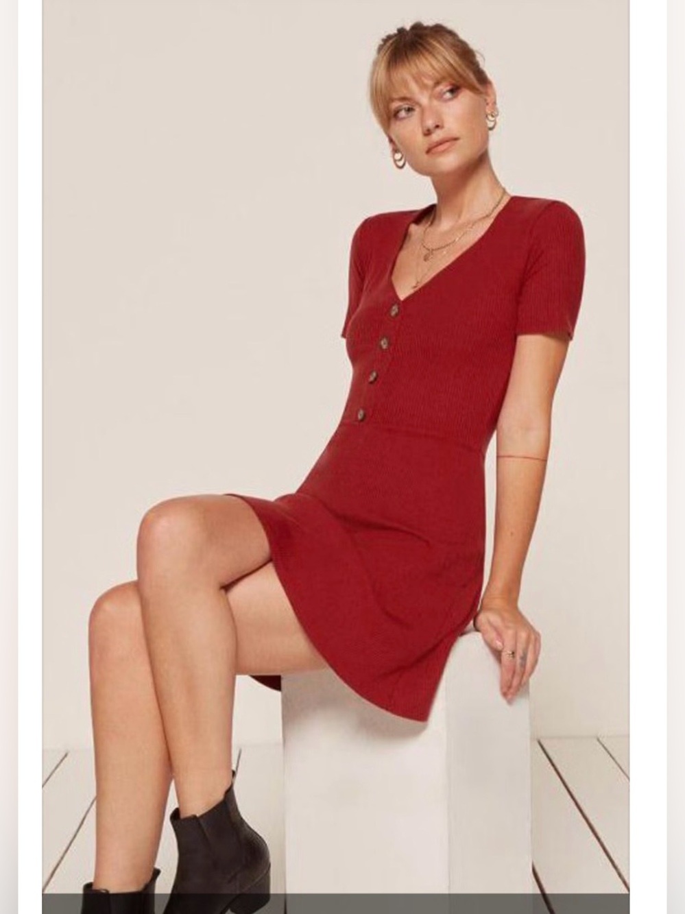 Reformation Cardinal ribbed knit short sleeve mini dress -size S- NWOT